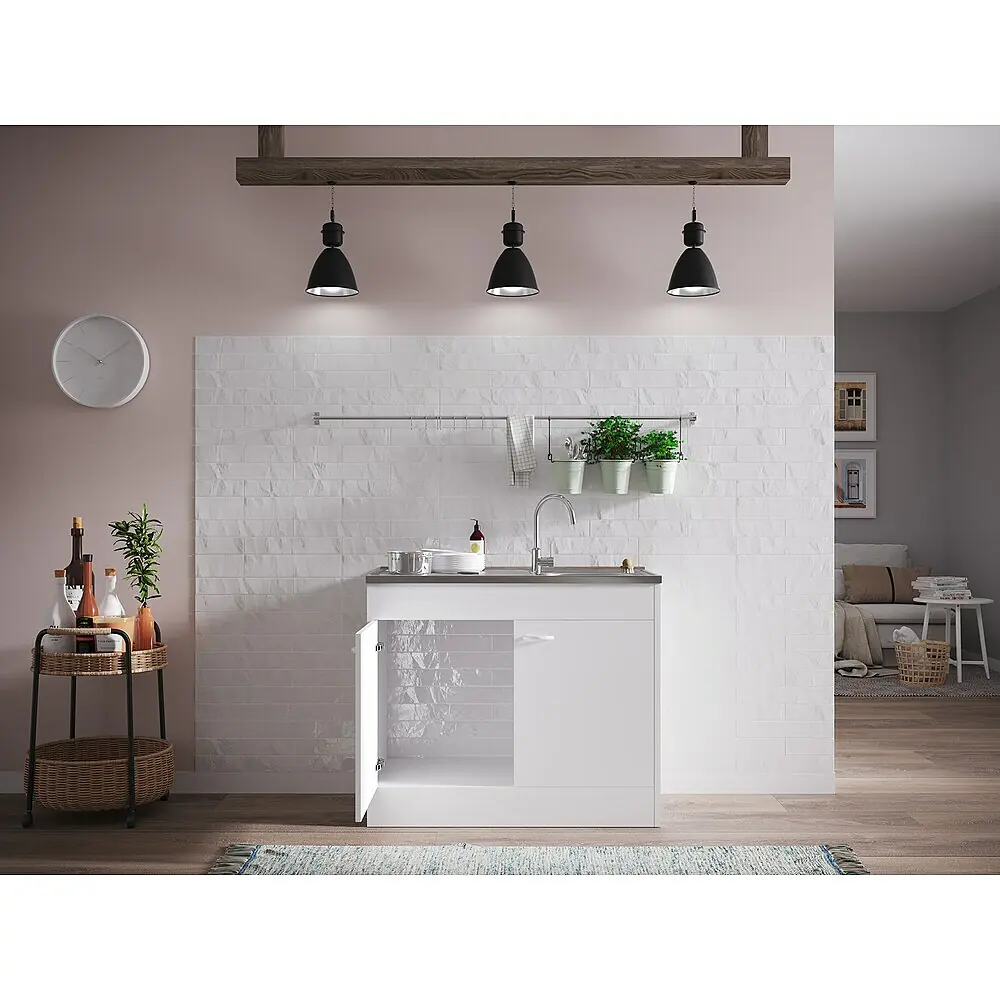 Respekta Samara Komplettspüle, Holzwerkstoff, Weiß, 100 Cm