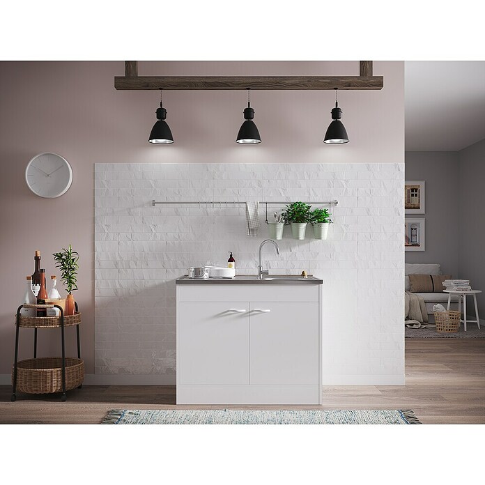 Respekta Komplettspüle KS 60 D (60 x 100 cm, Drehtür, Weiß)