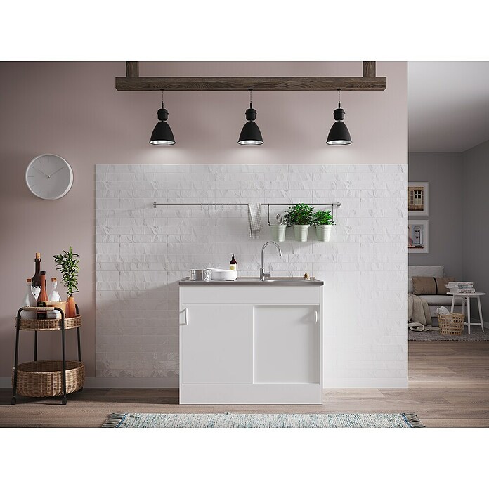 Respekta Komplettspüle 50 S (50 x 100 cm, Schiebetür, Weiß)