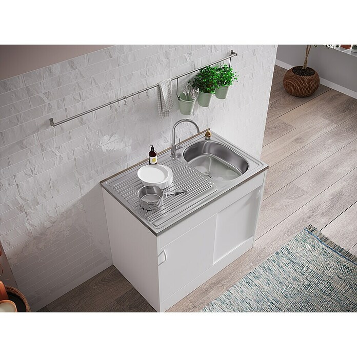 Respekta Complete spoelbak (60 x 100 cm, Schuifdeur, Wit)