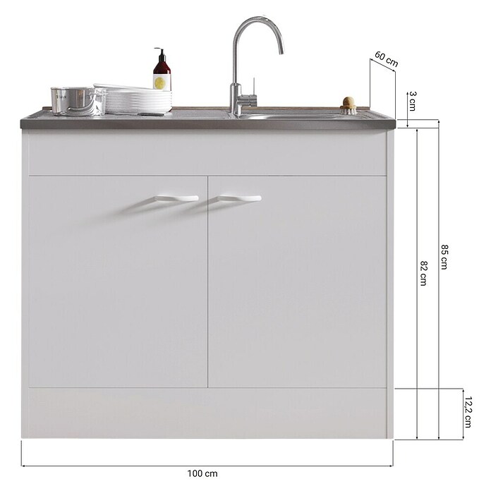 Respekta Komplettspüle KS 60 D (60 x 100 cm, Drehtür, Weiß)