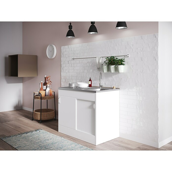 Respekta Complete spoelbak (60 x 100 cm, Schuifdeur, Wit)
