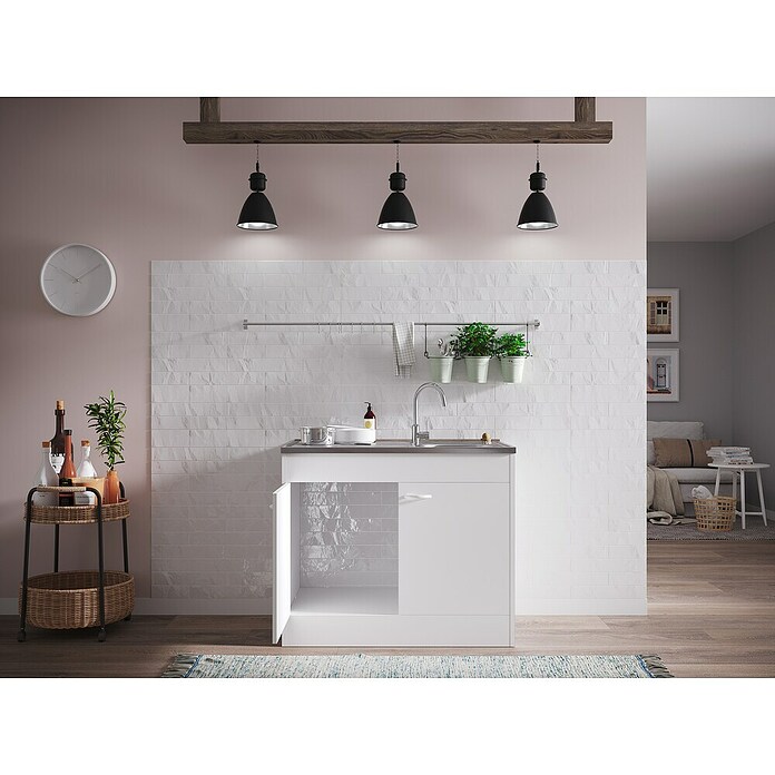 Respekta Komplettspüle KS 60 D (60 x 100 cm, Drehtür, Weiß)