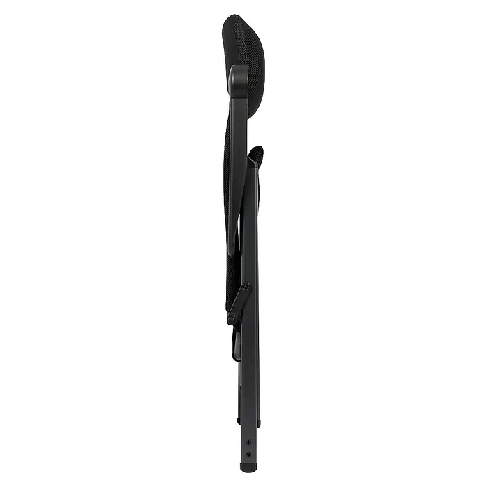 Crespo Campingstuhl Air-Deluxe - Aluminium, Rückenlehne verstellbar, Schwarz, B x T x H: 69 x 74 x 120 cm - Seitenansicht eines Bürostuhls. Der Stuhl ist schwarz und hat eine Netzrückenlehne. Die Armlehnen sind verstellbar.