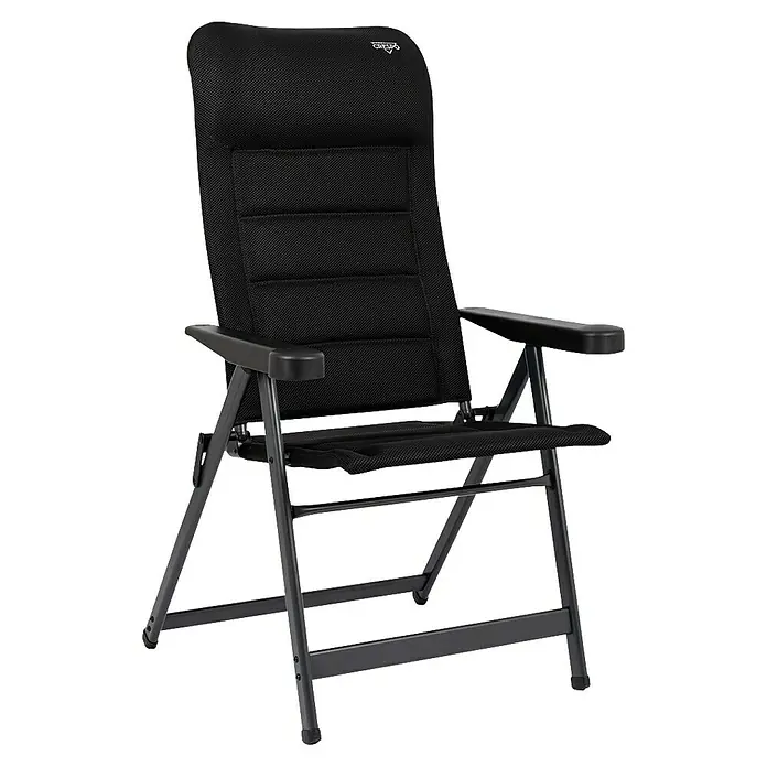 Crespo Silla de camping Crespo Air Deluxe II - Textiline, Respaldo regulable, Negro, An x Pr x Al: 69 x 74 x 120 cm - Silla plegable negra con respaldo alto y reposabrazos. Ideal para camping y actividades al aire libre, muy cómoda y transportable.