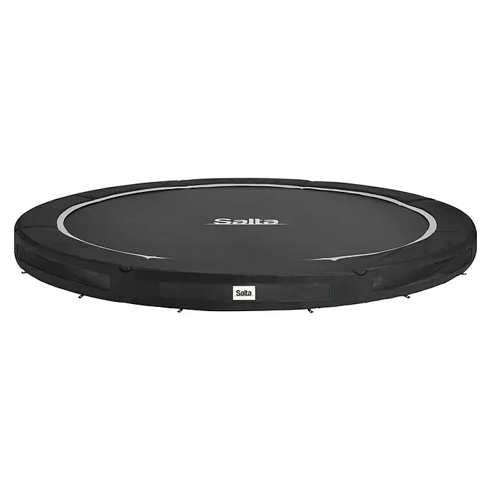 Salta Trampolin Premium Ground - Durchmesser: 396 cm, Schwarz - Rundes schwarzes Outdoor-Trampolin mit weißem Innenrand.