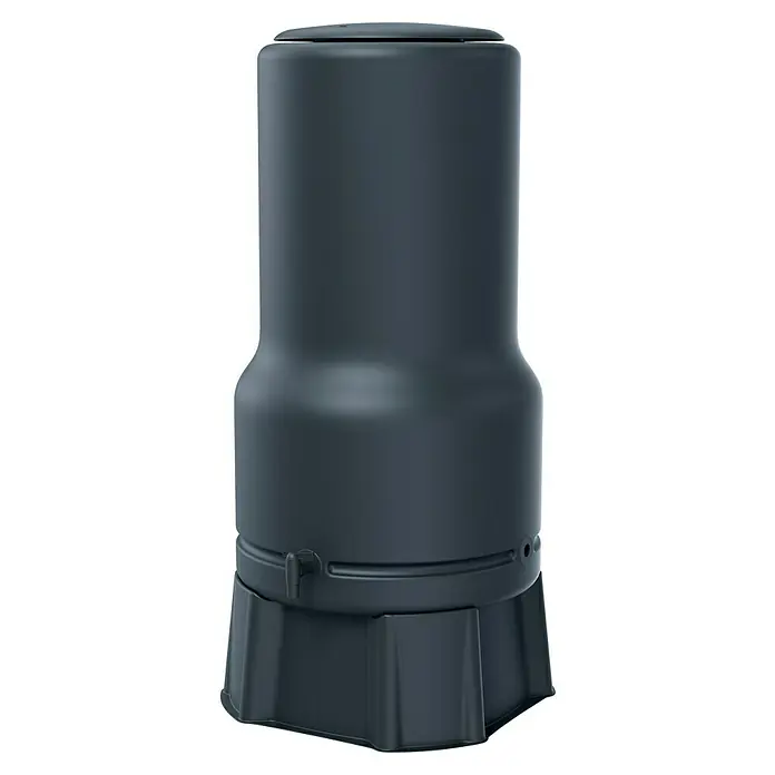 Arves Regenspeicher Aquabell - 200 l, Anthrazit - Dunkelgraue zylindrische Regentonne mit Hahn und stabilem Sockel zur Regenwassernutzung.