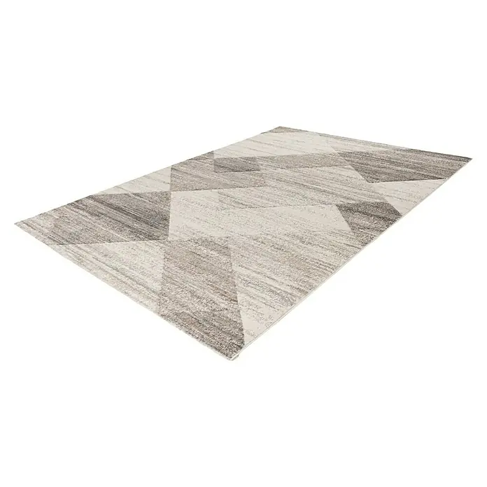 Kurzflorteppich Trendy Carving - Beige/Silber, 150 x 80 cm, 100 % Polypropylen - Rechteckiger Teppich mit modernem geometrischem Muster in Beige-, Braun- und Grautönen, mit texturierter Oberfläche.