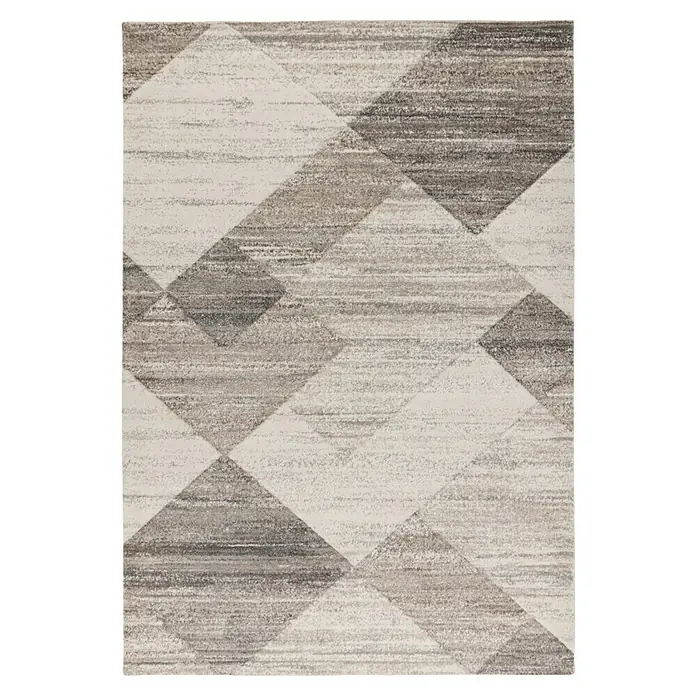 Kurzflorteppich Trendy Carving - Beige/Silber, 150 x 80 cm, 100 % Polypropylen - Abstrakter geometrischer Teppich mit Rautenmuster in Beige, Creme und Grau-Braun, mit Used-Textur.