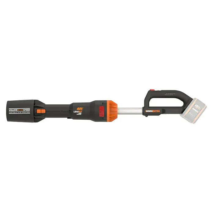 Worx PowerShare 20V Akku-Laubbläser WG585E.9 - 40 V, Ohne Akku, Blasgeschwindigkeit: 266 km/h, Blasleistung: 1.053 m³/h - Abbildung eines Worx Nitro Akku-Laubbläsers. Der tragbare Bläser ist mit einem ergonomischen Griff und variabler Luftstromregelung ausgestattet.