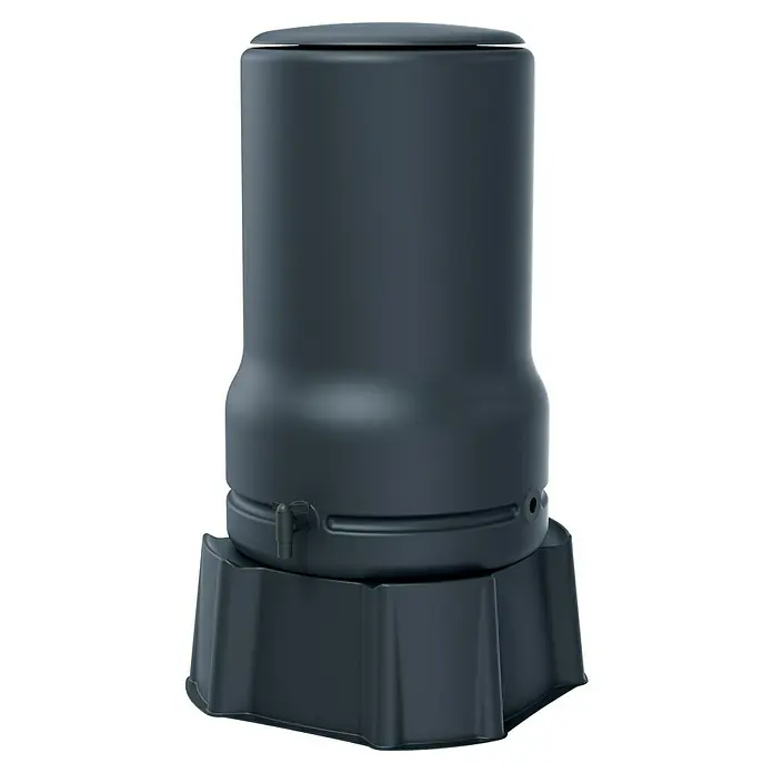 Arves Regenspeicher Aquabell - 110 l, Anthrazit - Dunkelgraues Kunststoff-Regenfass mit Deckel, Zapfhahn und Standfuß.