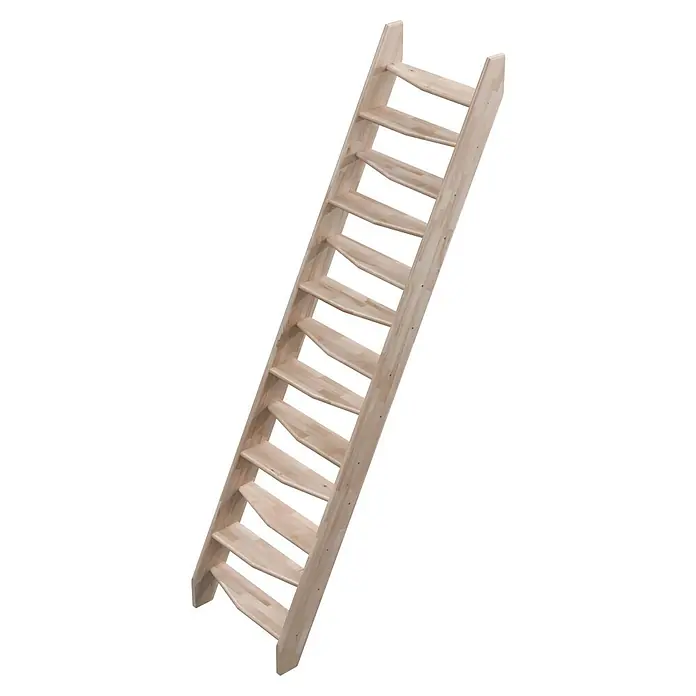 Sogem Escalera compacta recta Kyoto - Ancho: 78 cm, Color peldaños: Haya, Altura de planta: 280 cm, Características del diseño: Sin barandilla - Una escalera de madera clara con once peldaños, apoyada en la pared y que sube, ideal para áticos o galerías.