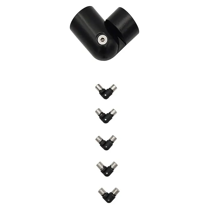 Sogem Conexión de barandilla Clean black - Específico para: Barandilla balaustrada - La imagen muestra un conector de esquina negro ajustable con un tornillo hexagonal, para usar con postes o varillas.