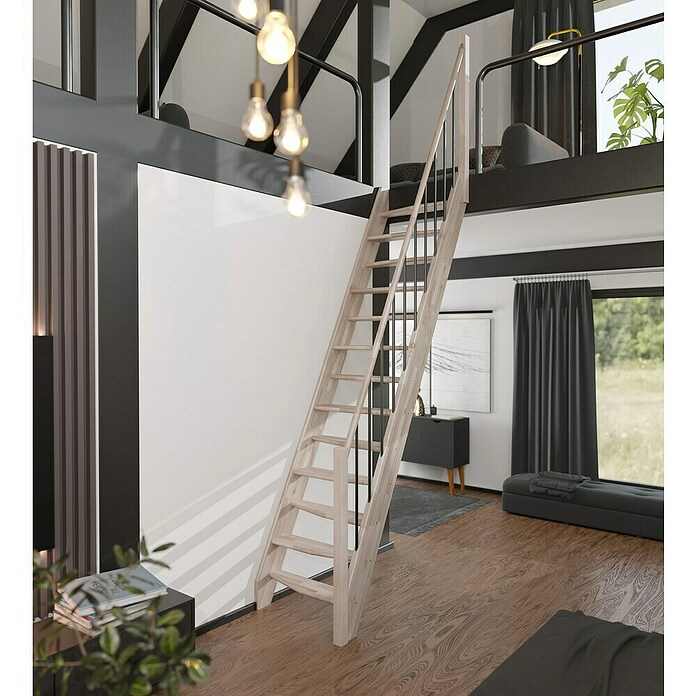 Sogem Escalera compacta recta Kyoto (Ancho: 57 cm, Color peldaños: Haya, Altura de planta: 280 cm, Características del diseño: Con barandilla) | BAUHAUS