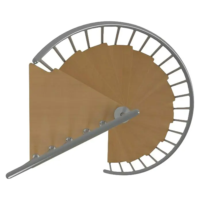 Sogem Escalera de caracol Calgary - Diámetro: 120 cm, Color peldaños: Marrón, Altura de planta: 248 cm - 280,8 cm - Escalera de madera con barandilla metálica desde arriba.