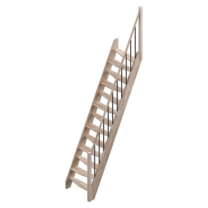 Sogem Escalera compacta recta Kyoto (Ancho: 57 cm, Color peldaños: Haya, Altura de planta: 280 cm, Características del diseño: Con barandilla) | BAUHAUS