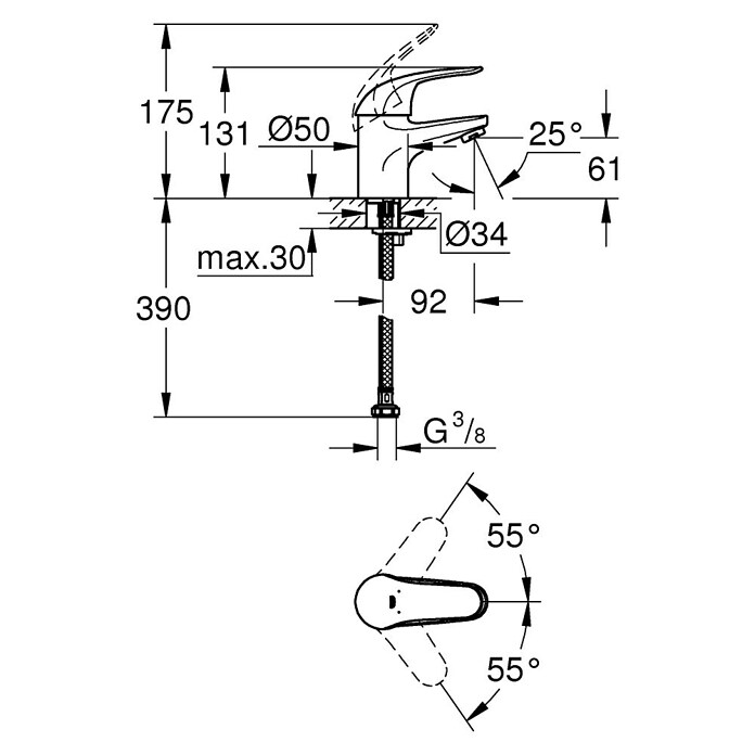 Grohe Waschtischarmatur Euroeco (Chrom, Glänzend, Höhe: 17,5 cm) | BAUHAUS
