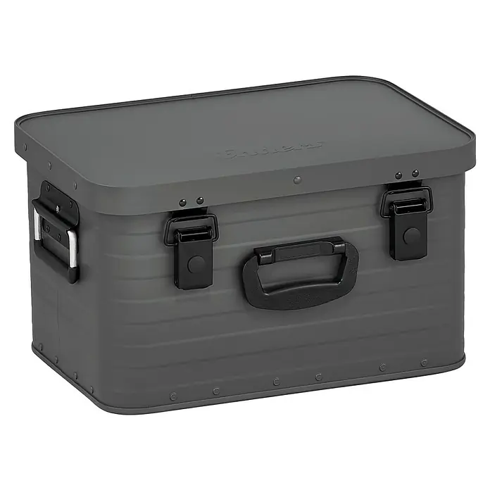 Enders Aufbewahrungs- & Transportbox Toronto S - L x B x H: 46 x 32 x 26 cm, Metall - Graue Metall-Aufbewahrungsbox mit geripptem Design, sicheren Verschlüssen und Seitengriffen. Ideal für Transport und robuste Lagerung.