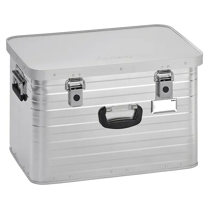 Enders Aufbewahrungs- & Transportbox Toronto 63l - L x B x H: 57 x 38 x 36 cm, Metall - Gerippte Aluminium-Transportbox in Silber mit Verschlüssen, schwarzem Tragegriff und Etikettenhalter.