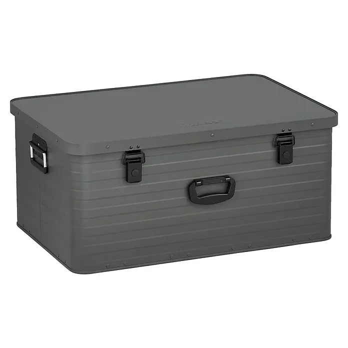 Enders Aufbewahrungs- & Transportbox Toronto XXL - L x B x H: 80 x 54 x 36,5 cm, Metall - Graue Transportbox aus gewelltem Metall mit schwarzen Griffen und Verschlüssen.