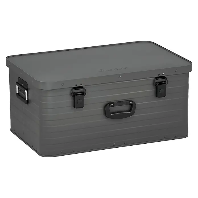 Enders Aufbewahrungs- & Transportbox Toronto - B x T x H: 69 x 45,5 x 32 cm, Aluminium, 80 l - Graue, geriffelte Metall-Aufbewahrungsbox mit schwarzen Verschlüssen und Griffen.