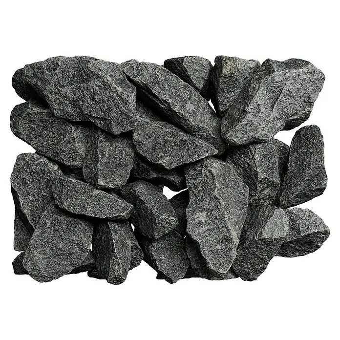 Eilo Saunasteine EL-N510 - 20 kg - Haufen dunkelgrauer, grob behauener Steine.