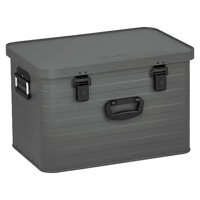 Enders Aufbewahrungs- & Transportbox Toronto - B x T x H: 56,8 x 37,7 x 36 cm, Aluminium, 63 l - Graue, gerippte Metall-Staubox mit schwarzen Griffen und Verschlüssen.