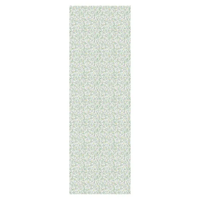 Lámina decorativa autoadhesiva vinílico Premium - 90 x 280 cm, Lulu, Verde - Papel pintado con un delicado estampado floral en tonos de verde, morado y amarillo, creando un ambiente tranquilo y elegante.
