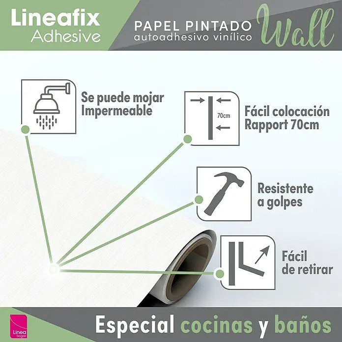 Papel pintado de vinilo autoadhesivo Sequoya - Blanco, L x An: 280 x 65 cm - Papel pintado vinílico autoadhesivo Lineafix Wall, ideal para cocinas y baños. Es impermeable, fácil de colocar, resistente a los golpes y fácil de retirar.