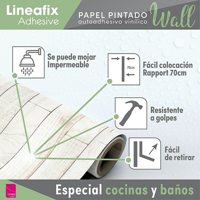 Papel pintado de vinilo autoadhesivo Madera (Blanco, L x An: 280 x 65 cm) | BAUHAUS