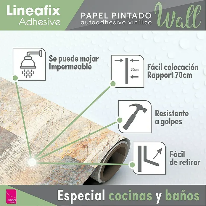 Papel pintado de vinilo autoadhesivo Atacama - Beige, L x An: 280 x 65 cm - Film adhesivo Lineafix con patrón de piedra. Papel pintado de vinilo autoadhesivo, impermeable, resistente y fácil de aplicar, ideal para cocinas y baños.