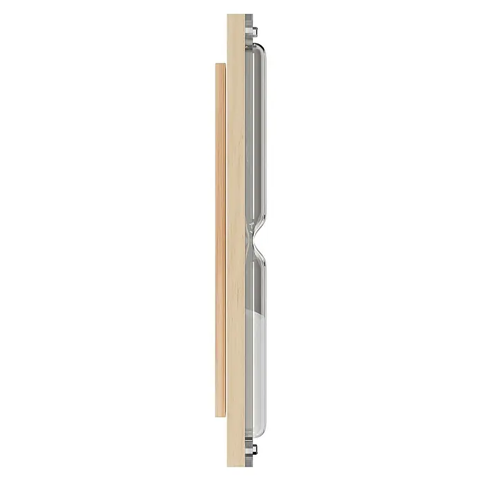 Eilo Sanduhr - Laufzeit Sanduhr: 15 min, Natur/Weiß - Moderne Sanduhr mit hellem Holzrahmen und klaren Glasbehältern mit weißem Sand, vertikal stehend.