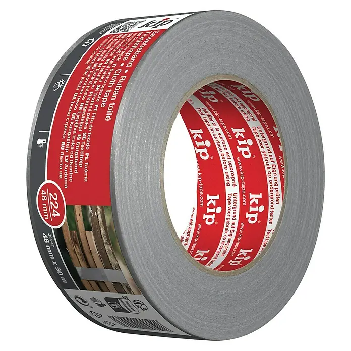 Kip Steinband 224 - Wasserabweisend, 50 m x 48 mm x 0,17 mm, Laminiertes Polyethylen, Temperaturbeständigkeit: 75 °C - Graues KIP-Gewebeband, ideal zum Abdecken und Schützen. Vielseitig einsetzbar für verschiedene Anwendungen im Innen- und Außenbereich.