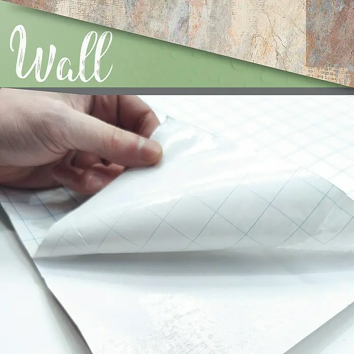 Papel pintado de vinilo autoadhesivo Atacama - Beige, L x An: 280 x 65 cm - Primer plano de un trozo de revestimiento de pared despegable y adhesivo con líneas de cuadrícula, ideal para decoración y renovación del hogar.