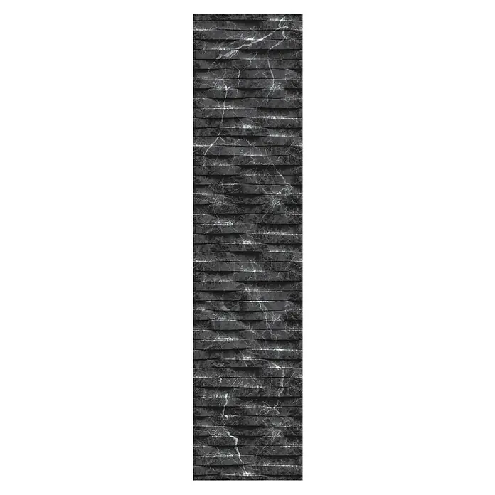 Papel pintado de vinilo autoadhesivo Carrara - Negro, L x An: 280 x 65 cm - Elemento decorativo con rayas horizontales y un patrón de mármol en gris, ideal para interiores modernos.