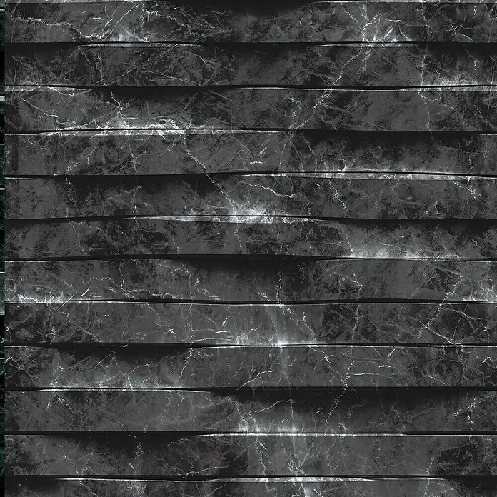 Papel pintado de vinilo autoadhesivo Carrara - Negro, L x An: 280 x 65 cm - Textura sin costuras con paneles horizontales de mármol, ideal para fondos y revestimientos de paredes. Diseño elegante con vetas blancas finas.