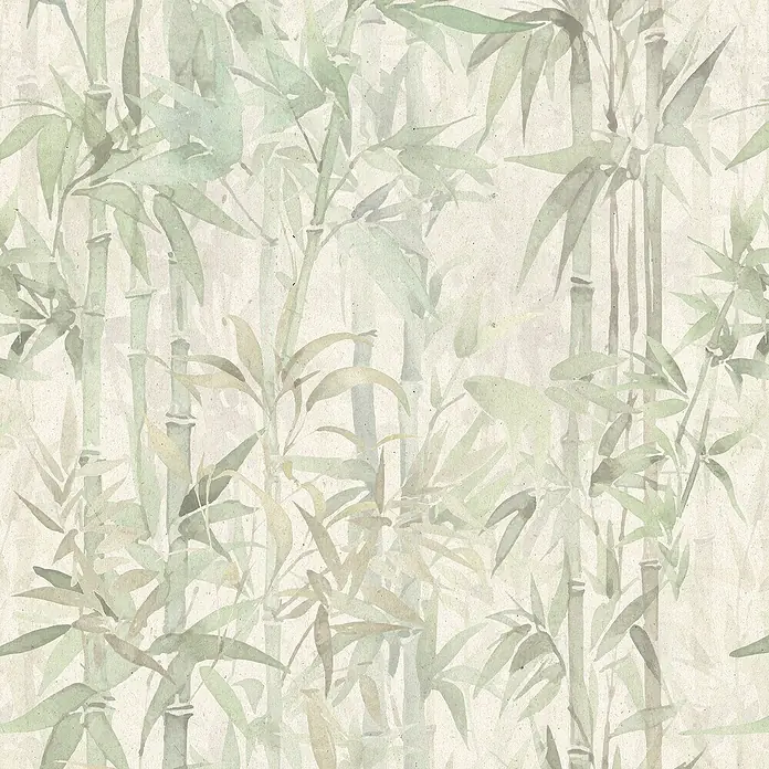 Papel pintado de vinilo autoadhesivo Bamboo - Beige/Verde, L x An: 280 x 65 cm - Suave papel pintado de bosque de bambú en tonos verdosos. Un patrón relajante para un ambiente tranquilo, perfecto para salones o dormitorios.