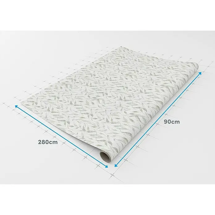 Lámina decorativa autoadhesiva vinílico Premium - 90 x 280 cm, Sauce, Gris - Primer plano de un rollo de papel tapiz con un delicado diseño de hojas, de 90 cm de ancho y 280 cm de largo, para un ambiente natural y elegante.