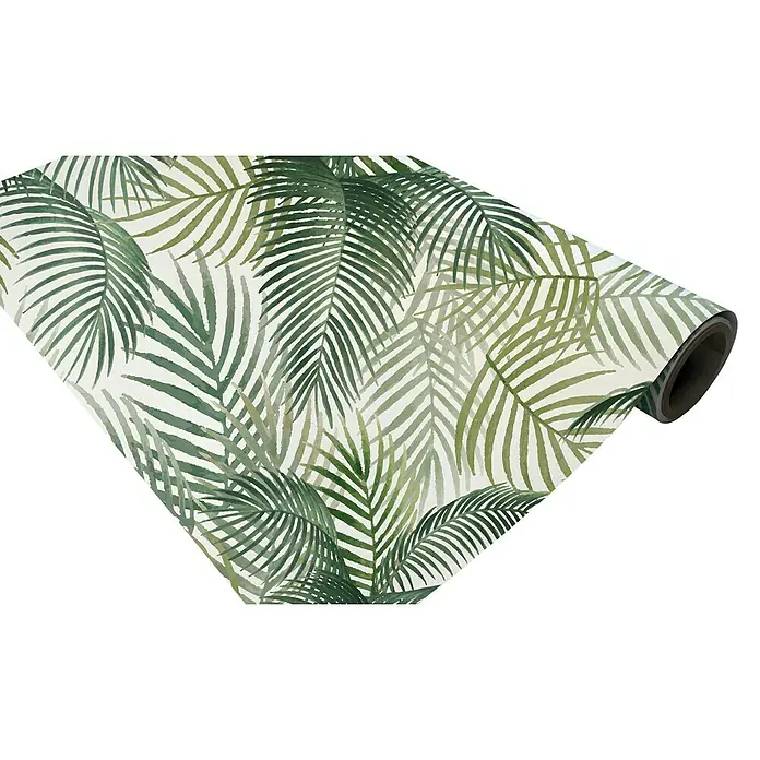 Papel pintado de vinilo autoadhesivo Tropical - Verde, L x An: 280 x 65 cm - Un rollo de papel pintado elegante con un diseño tropical de hojas de palma, ideal para la decoración de paredes.