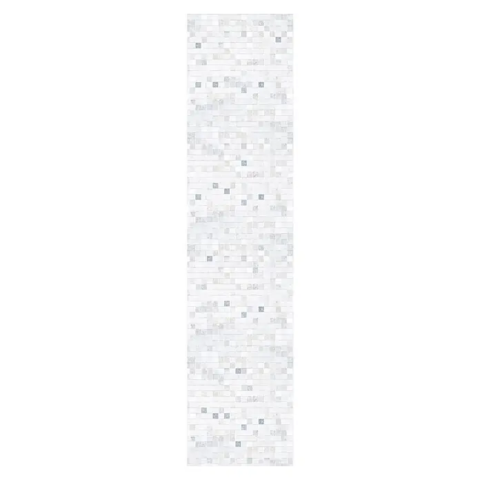 Papel pintado de vinilo autoadhesivo Mármol - Blanco, L x An: 280 x 65 cm - Detalle de azulejo de mosaico blanco con acentos grises, perfecto para baños o cocinas. El azulejo ofrece una estética elegante y limpia.