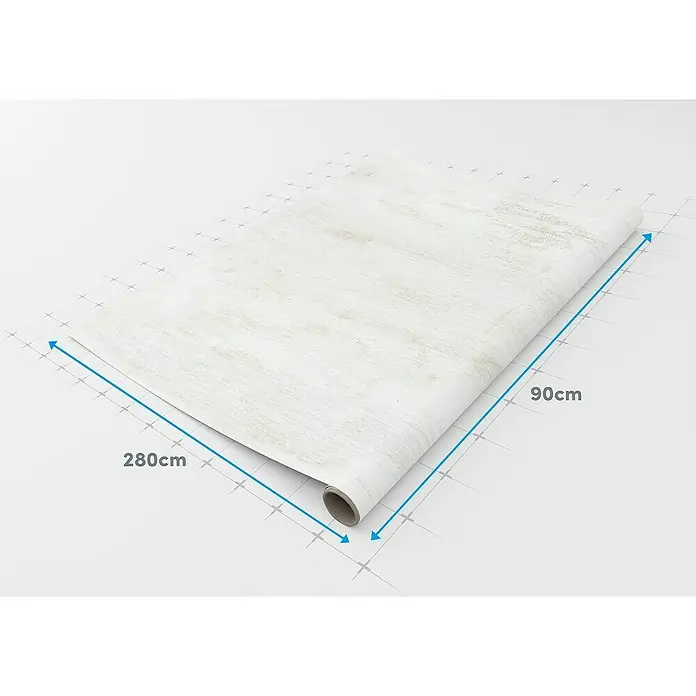 Lámina decorativa autoadhesiva vinílico Premium - 90 x 280 cm, Chalky, Gris - Imagen de un rollo de película de aspecto de madera blanca que mide 280 cm x 90 cm, perfecto para renovaciones de muebles y proyectos de bricolaje.