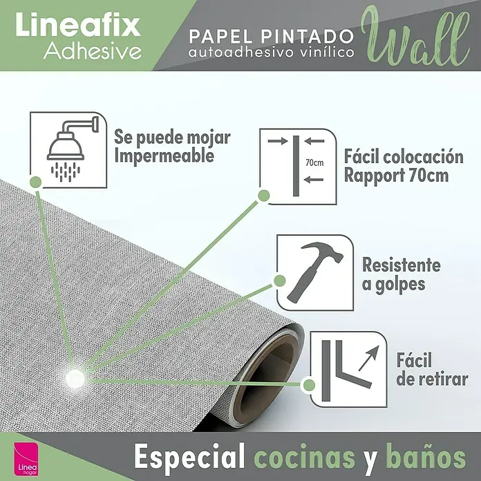 Papel pintado de vinilo autoadhesivo Prato - Gris, L x An: 280 x 65 cm - Adhesivo Lineafix: Papel pintado vinílico autoadhesivo para decoración de paredes, impermeable, fácil de aplicar y quitar, resistente a golpes e ideal para cocinas y baños.