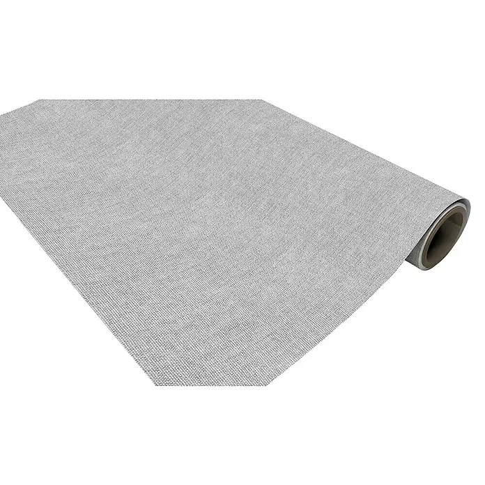 Papel pintado de vinilo autoadhesivo Prato - Gris, L x An: 280 x 65 cm - Rollo de lona gris que muestra su textura detallada. La tela está tejida firmemente, lo que sugiere calidad y versatilidad. Ideal para arte o fondos.