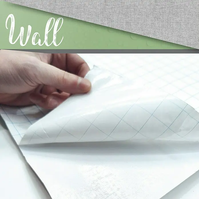 Papel pintado de vinilo autoadhesivo Prato - Gris, L x An: 280 x 65 cm - Primer plano de una calcomanía de pared despegable, que muestra líneas de cuadrícula en la parte posterior, ideal para la decoración de paredes.