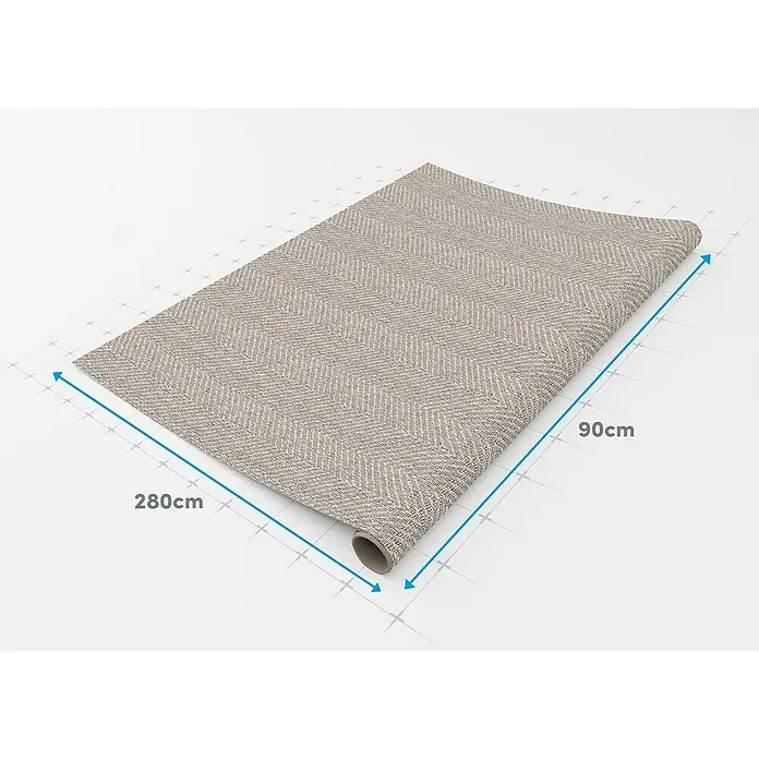 Lámina decorativa autoadhesiva vinílico Premium - 90 x 280 cm, Cima oscuro, Gris - Una imagen detallada de una alfombra desenrollada sobre una superficie plana, con medidas precisas de 280cm y 90cm marcadas.