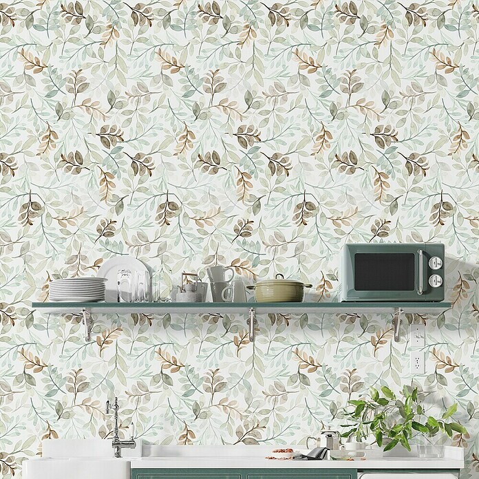 Papel pintado de vinilo autoadhesivo Hojas (Verde, L x An: 280 x 65 cm) | BAUHAUS
