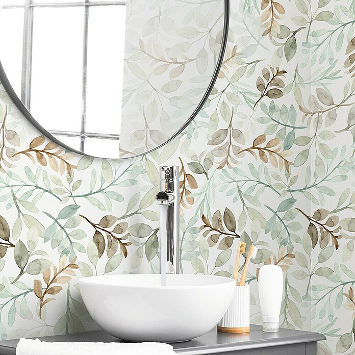 Papel pintado de vinilo autoadhesivo Hojas (Verde, L x An: 280 x 65 cm) | BAUHAUS