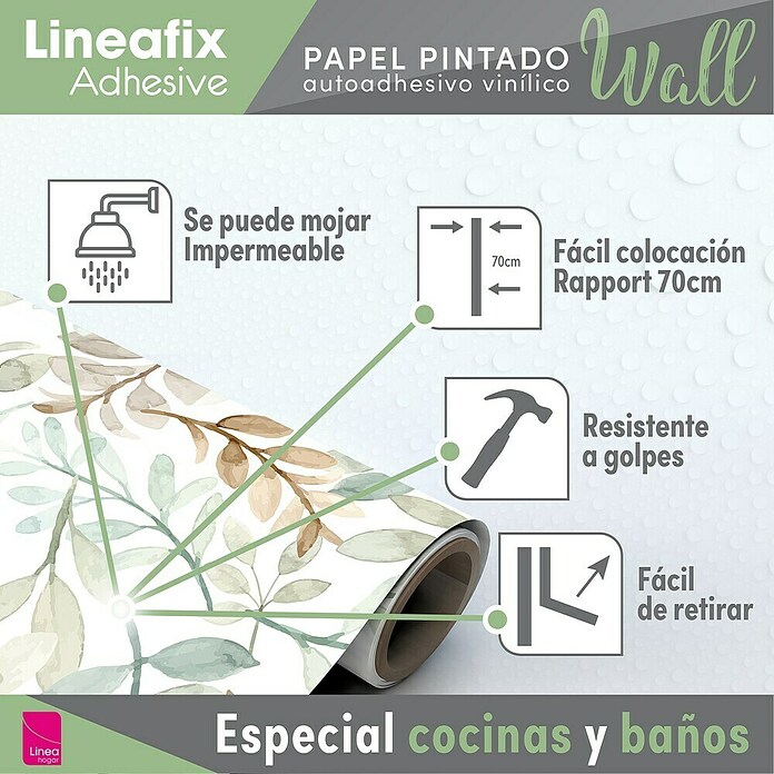 Papel pintado de vinilo autoadhesivo Hojas (Verde, L x An: 280 x 65 cm) | BAUHAUS