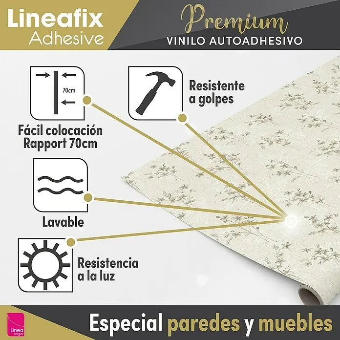 Lámina decorativa autoadhesiva vinílico Premium - 90 x 280 cm, Fiore, Beige - Adhesivo Lineafix: Vinilo autoadhesivo Premium, fácil de colocar, lavable, resistente a la luz y a los golpes, ideal para paredes y muebles.