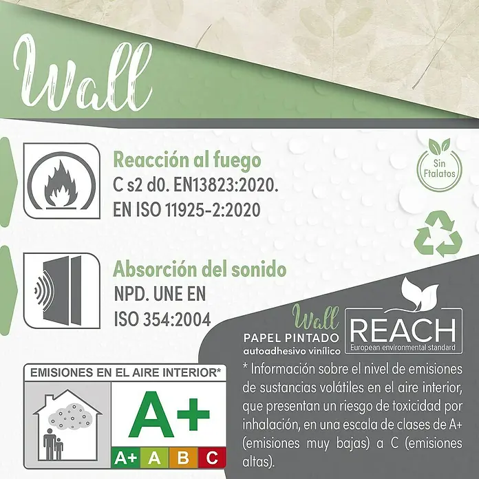 Papel pintado de vinilo autoadhesivo Demeter - Beige, L x An: 280 x 65 cm - Información sobre papel pintado vinílico autoadhesivo con estándar ambiental REACH, reacción al fuego C s2 d0 y emisión A+.